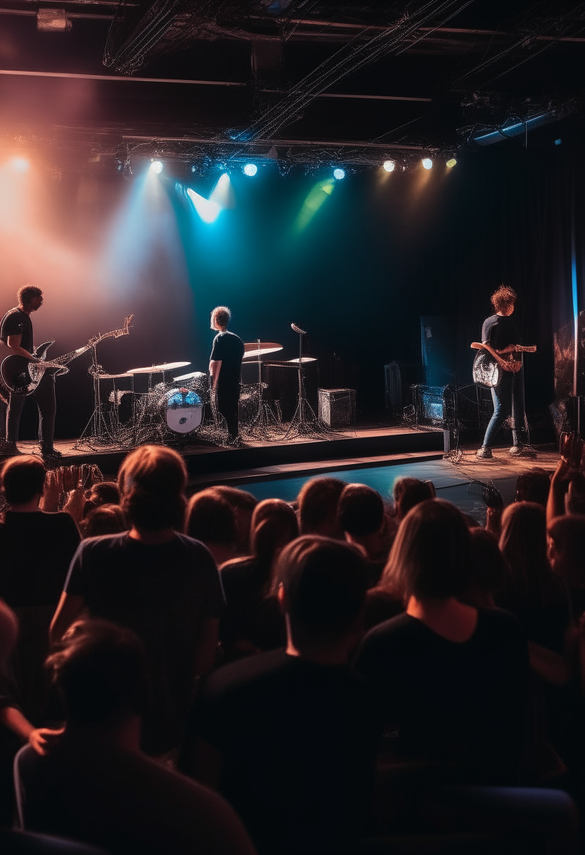 A band plays and plays music on stage in front of an audience 