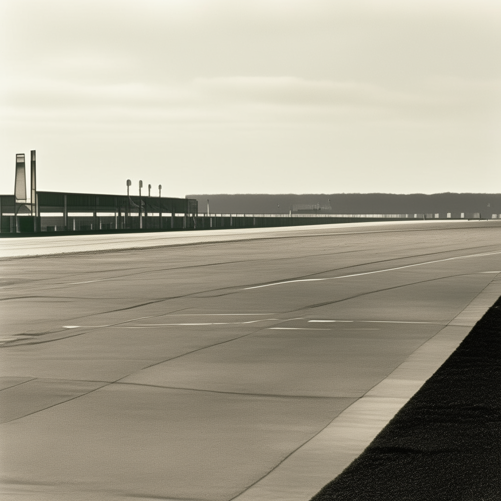 A 1910s style airport runway photographed from the side