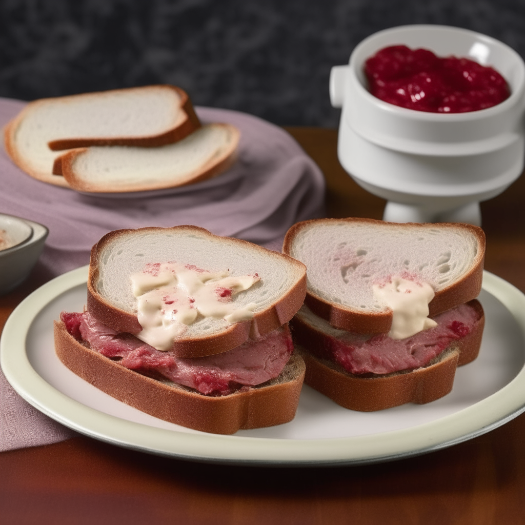 Slices of toast with creamed chipped beef sauce and shredded dried beef pieces in a 1930s kitchen