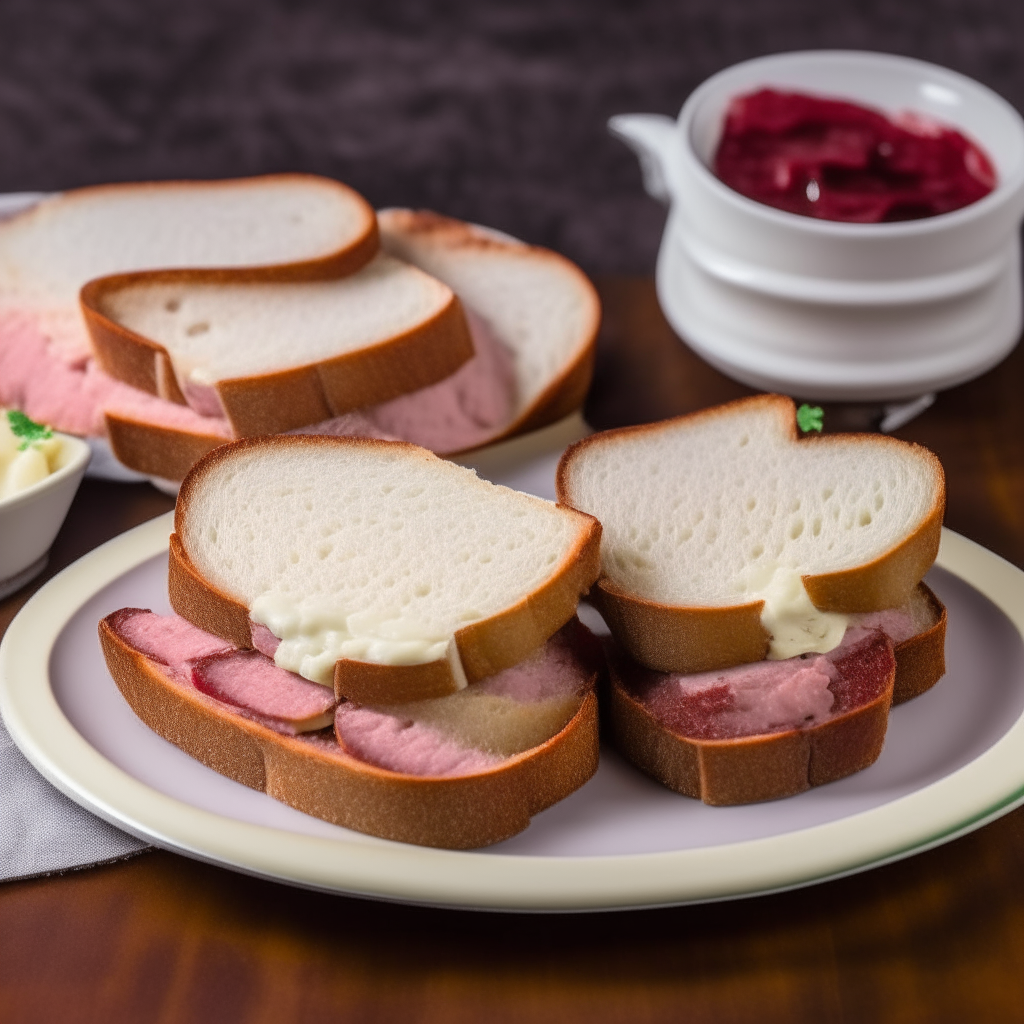 Two slices of toasted bread with creamed chipped beef and cubes of cooked beef on a vintage plate, showing just the top slices of bread