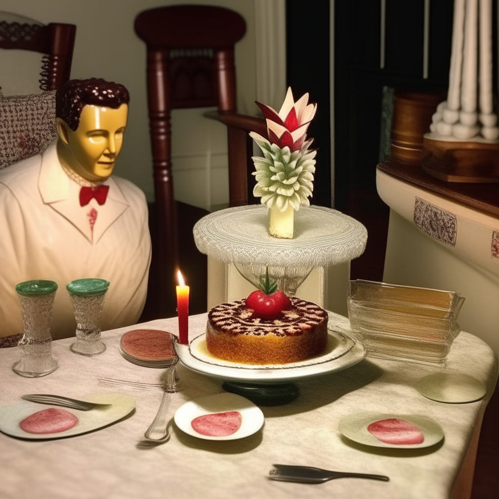 A 1940s table with a pineapple upside down cake