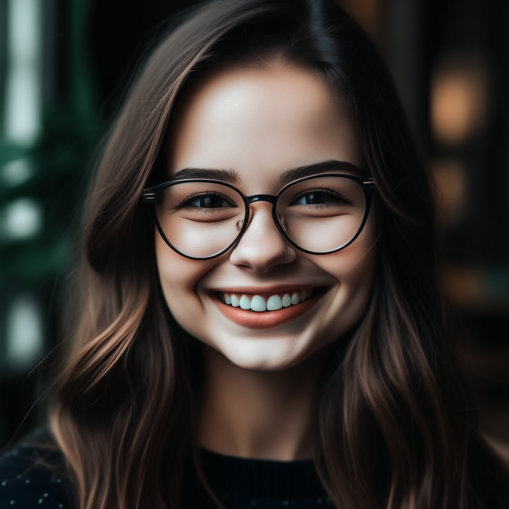 Beautiful girl with black glasses and smile 