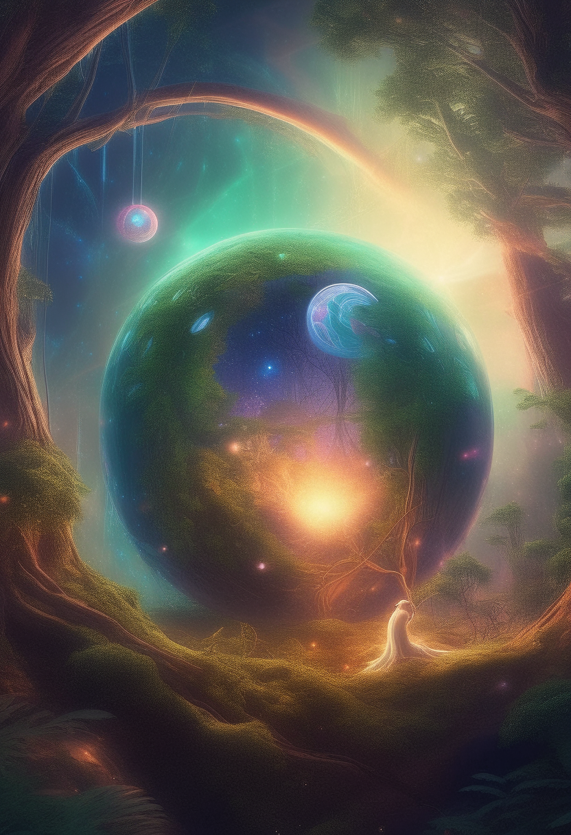 ultra realistic illustration of magical spiritual guide and planet earth and planet arcturus, space graphics art in background,magical forest,concept art,intricate details, highly detailed, iridescent, global illumination, fantasy, smooth, sharp focus, colorful lights, elegant, digital painting
