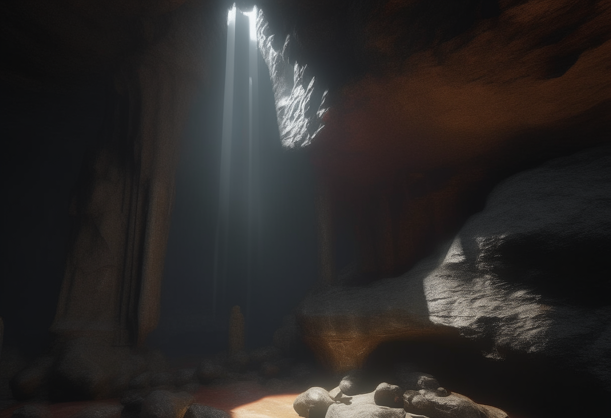 in a grotto, a beautiful shining jewel on a pedestal 8k ,cinematique, ultra realiste 