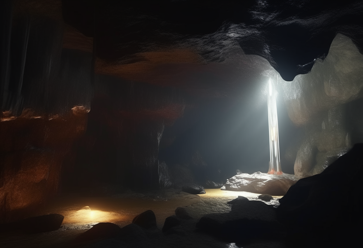 in a cave, a beautiful, shining jewel on a pedestal 8k ,cinematique, ultra realiste 