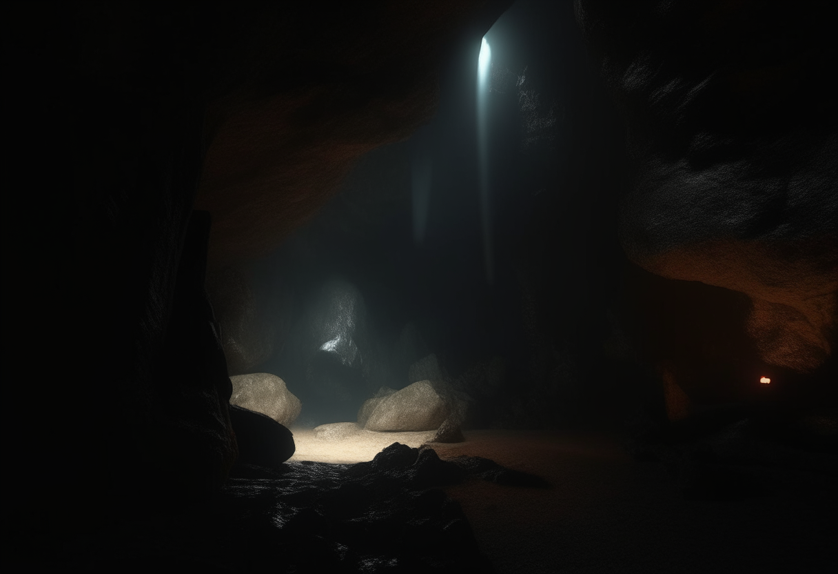 in a dark cave, a beautiful, shining jewel on a pedestal 8k ,cinematique, ultra realiste 