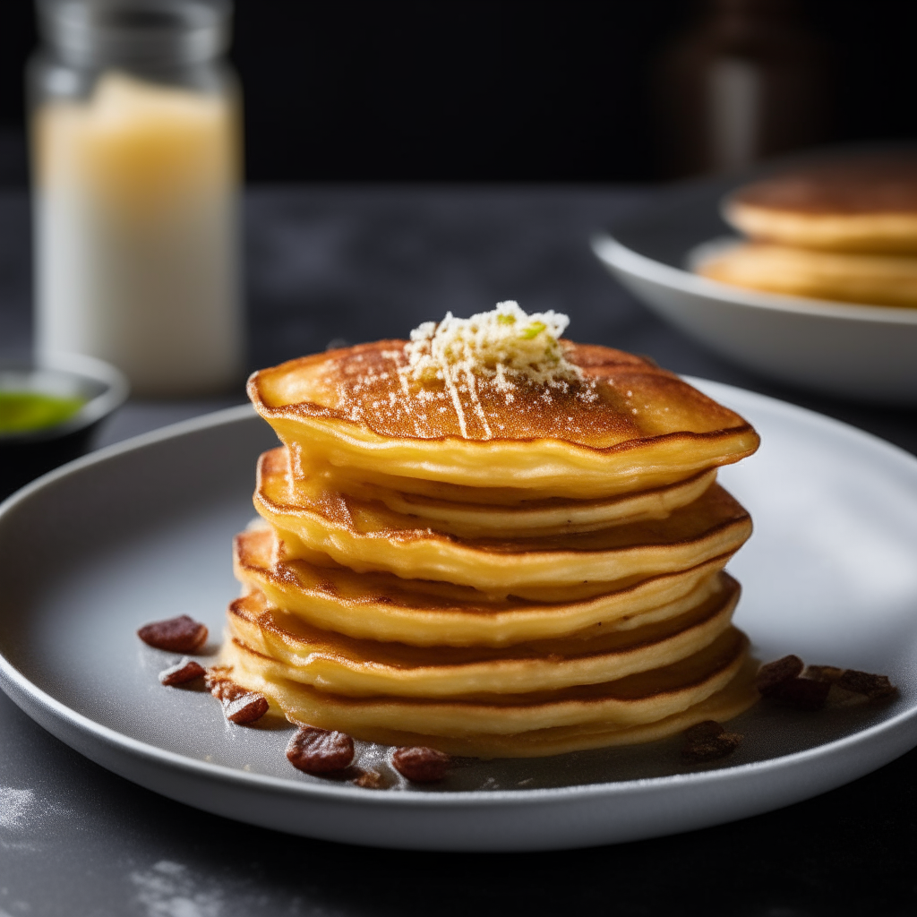 A stack of fluffy potato pancakes on a plate, crispy and golden brown, detailed photo