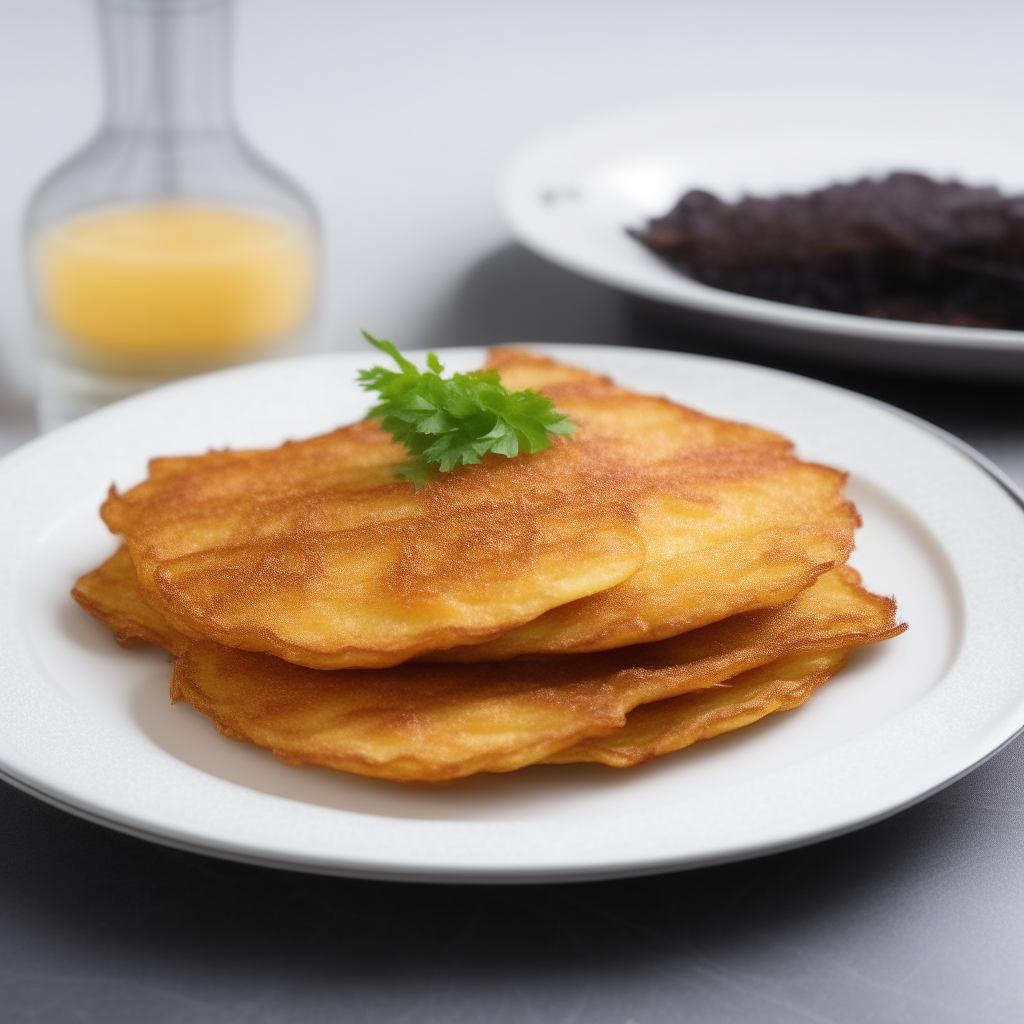 crispy deep fried potato pancakes on a white plate photograph