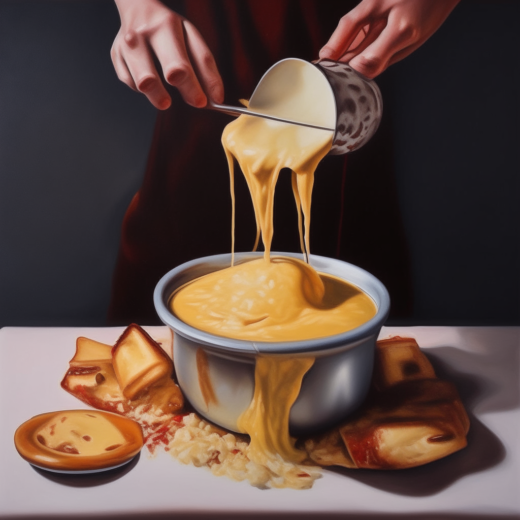 feminist cheese melt fondue art painting