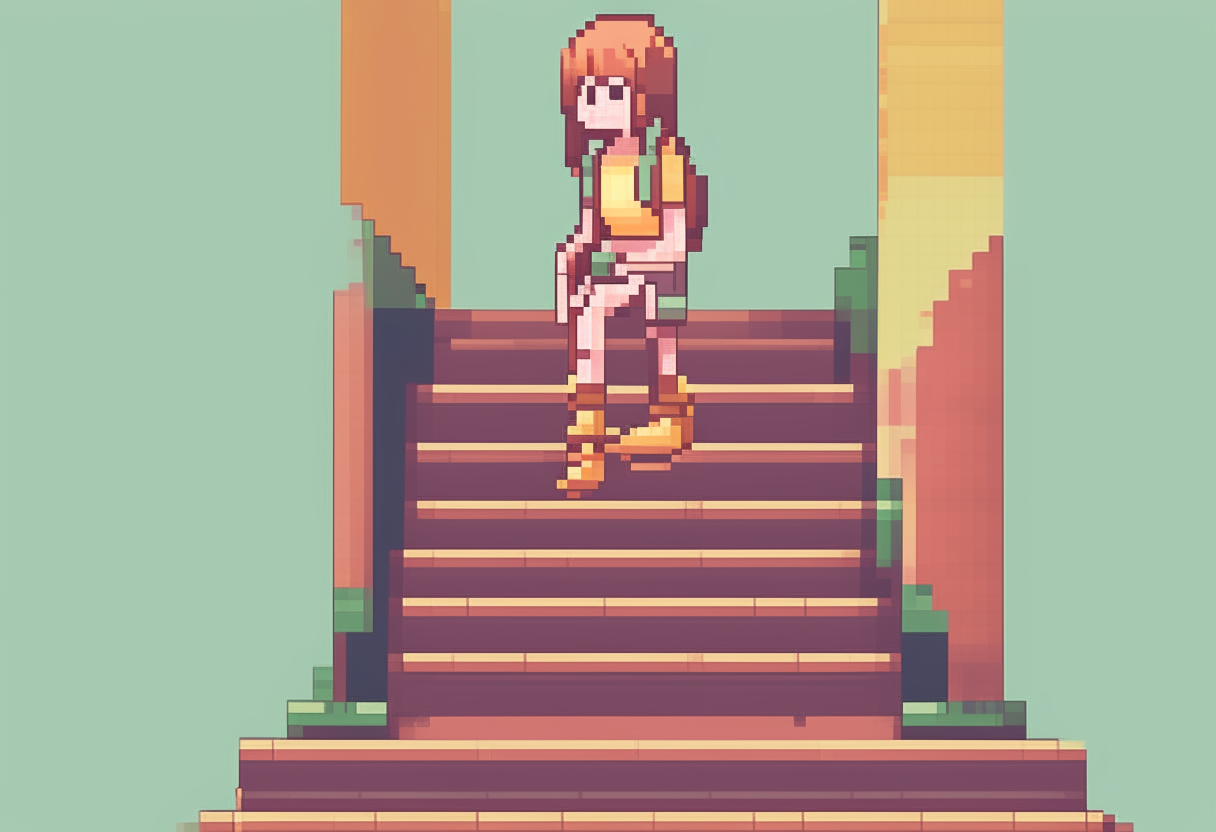 chica subiendo escaleras pixelart