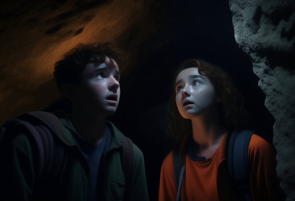 20-year-old liam and maya enter a cave ,8k, cinematique ,ultra realiste 