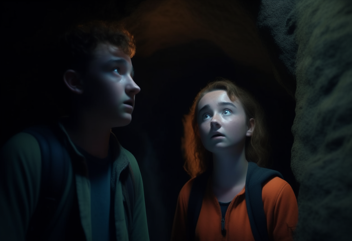 20-year-old liam and maya enter a cave ,8k, cinematique ,ultra realiste 