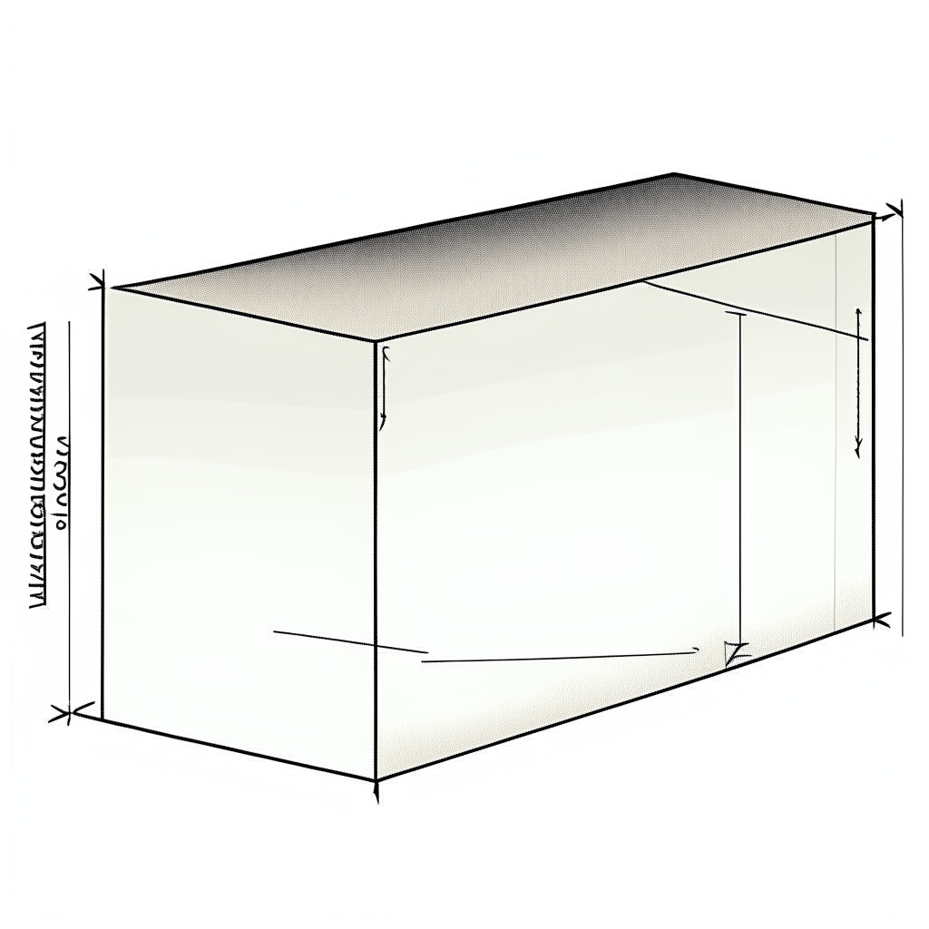 A rectangular prism viewed from the side, with visible length, width and one face