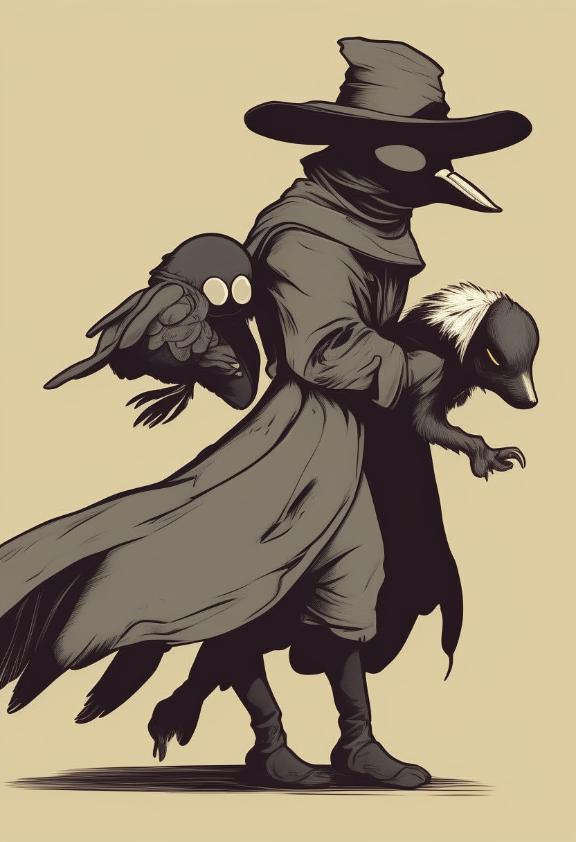 plague doctor carrying a cat