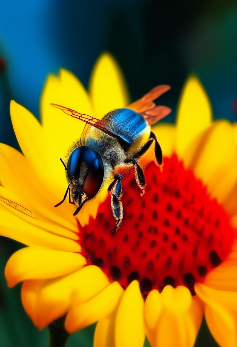 Ultra HD the bee on the flower,yellow,red,blu