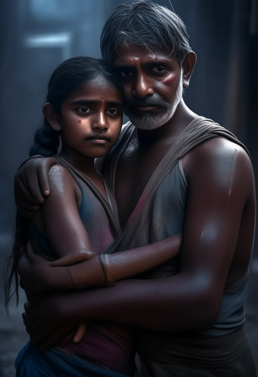 a man embracing and intercourse with a 7 year old girl from India wearing nothing, extremely gorgeous, full body till legs, fantasy, feminine, fierce, full highly muscular extremely wet body, highly sweating wet skin, highly sweating face, Traditional costume, black eyeshadow spread around the eyes, shiny oiled skin, freckles, Human-skin, ultra realistic, 4k HDR, award winning photography, extremely detailed, extremely realistic skin, extremely realistic texture, Photo-realistic, cinematic, real life-like, HD-smooth Upscaled, Dynamic