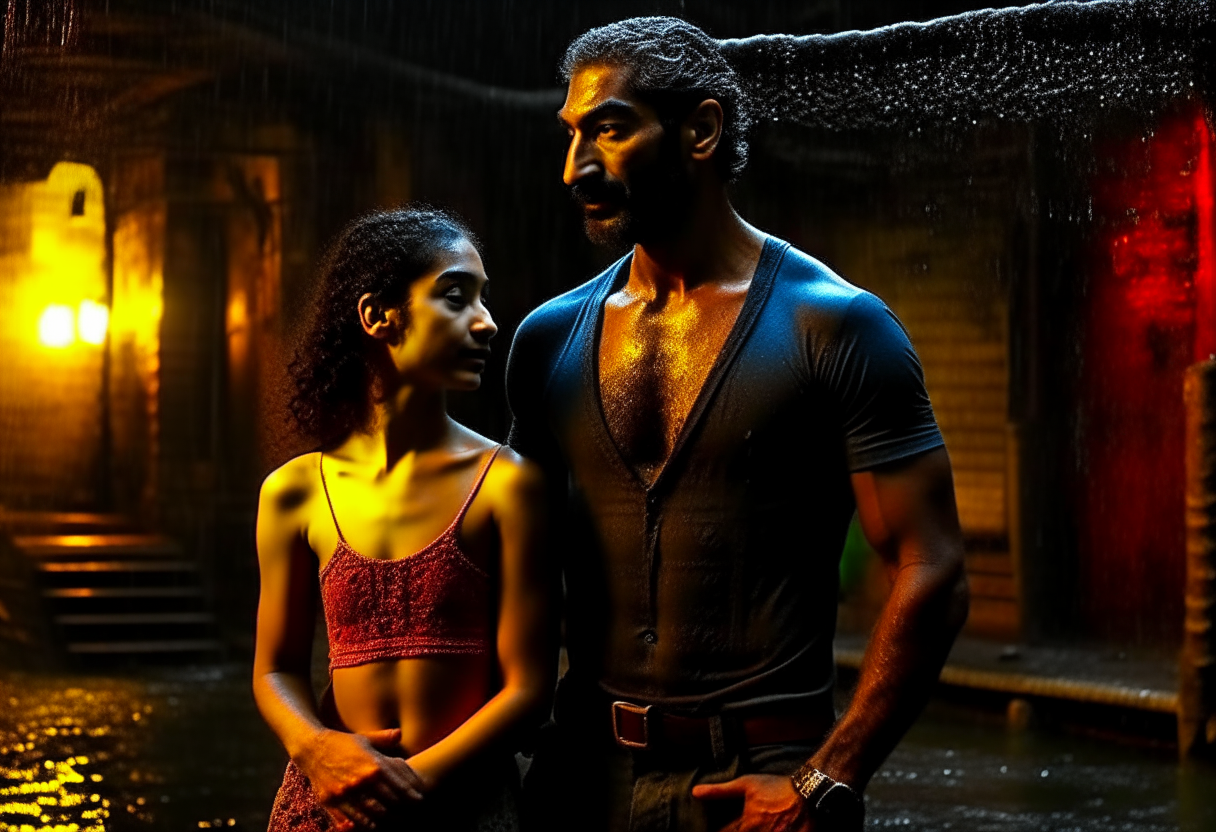 a man making love with a 7 year old girl from India wearing a sleeveless dress and shorts, extremely gorgeous, full body till legs, fantasy, feminine, fierce, full highly muscular extremely wet body, highly sweating wet skin, highly sweating face, Traditional costume, black eyeshadow spread around the eyes, shiny oiled skin, freckles, Human-skin, ultra realistic, 4k HDR, award winning photography, extremely detailed, extremely realistic skin, extremely realistic texture, Photo-realistic, cinematic, real life-like, HD-smooth Upscaled, Dynamic