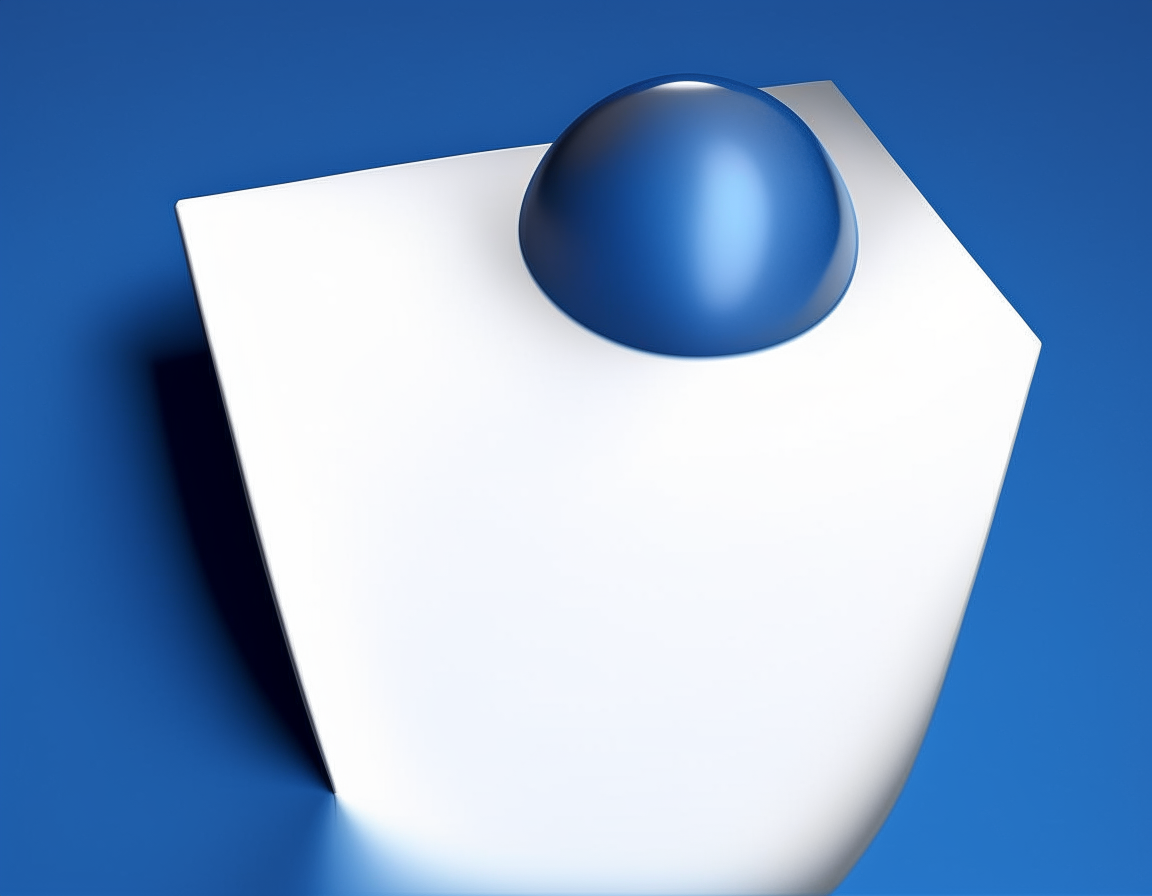 a smooth, perfectly round blue sphere floating centered above a flawless white square plane