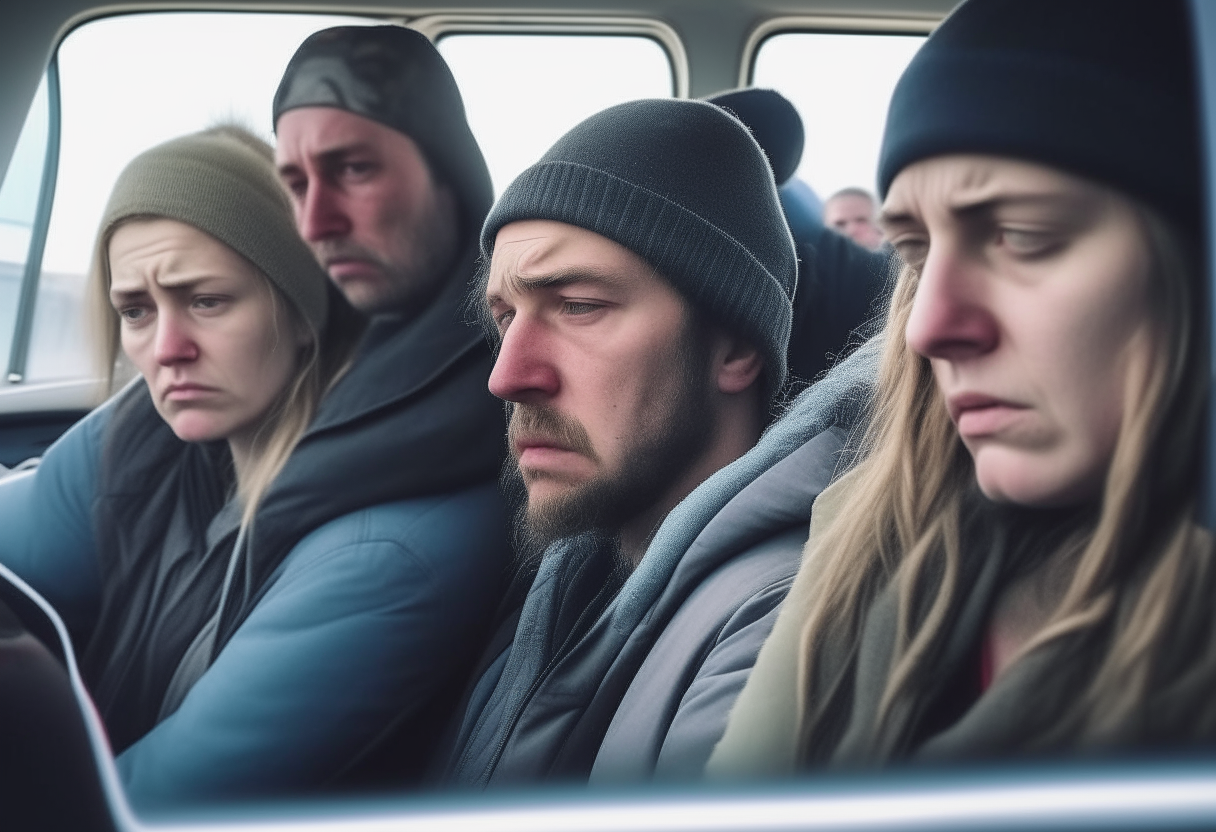 A sad people in the convoy