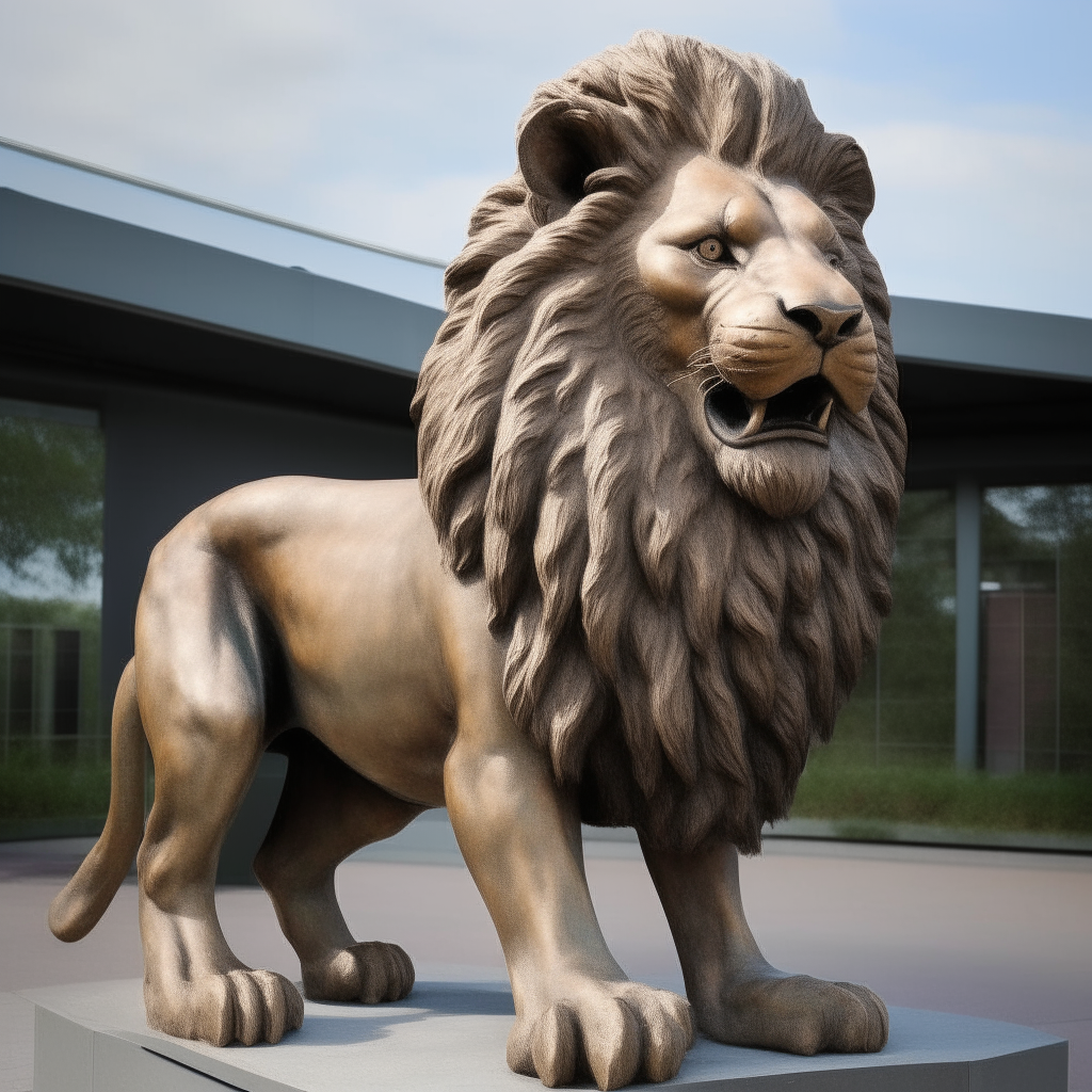 a photorealistic statue of a giant lion, standing proudly with head held high