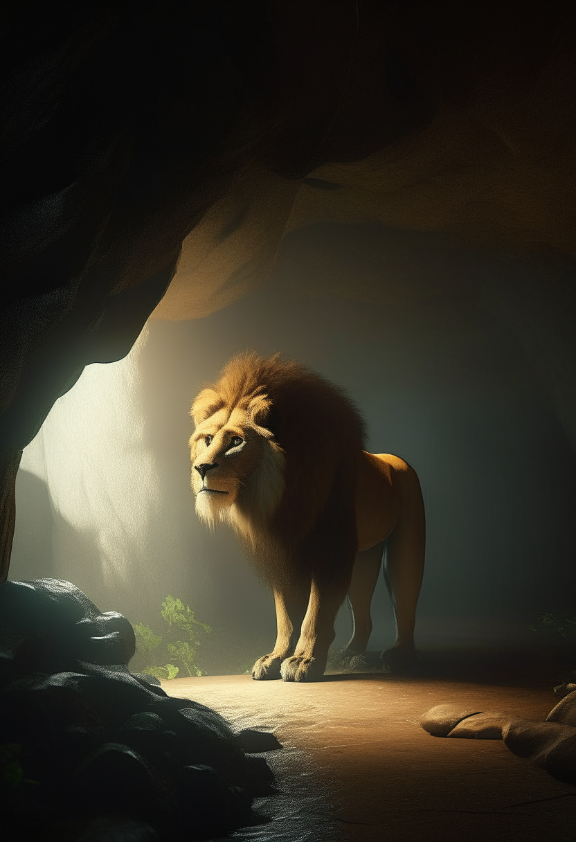 lion in cave