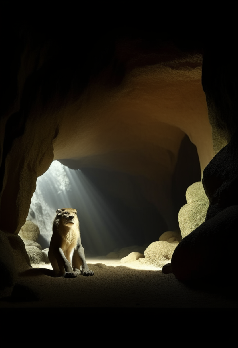 lion in cave