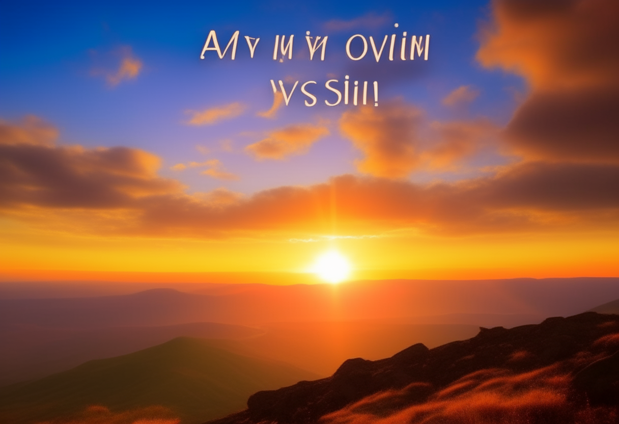4. A scene of a majestic sunrise over a mountain horizon, with the words "Ask, and it will be given to you" appearing in the sky.