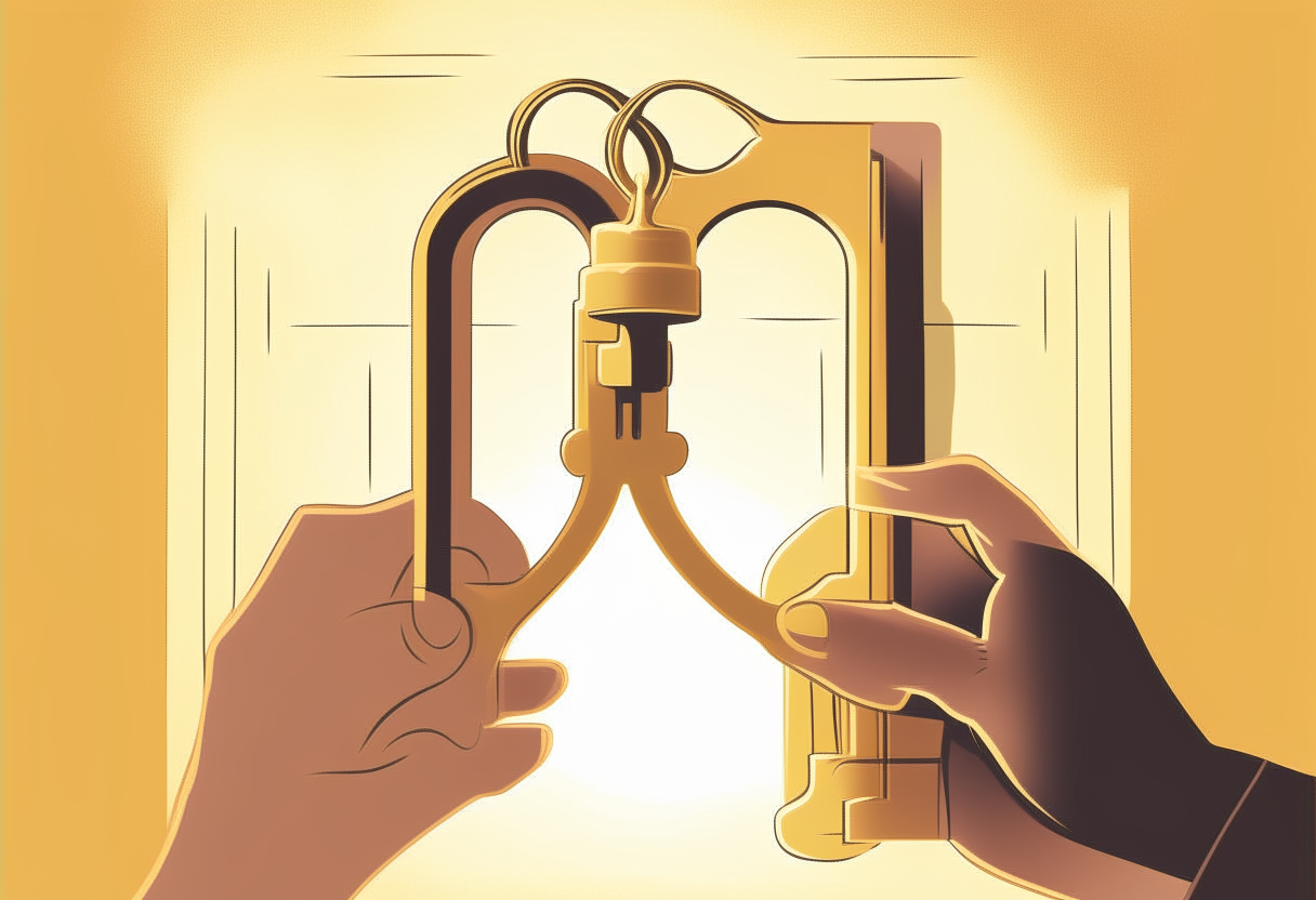 6. An illustration of hands holding a golden key that unlocks a door
