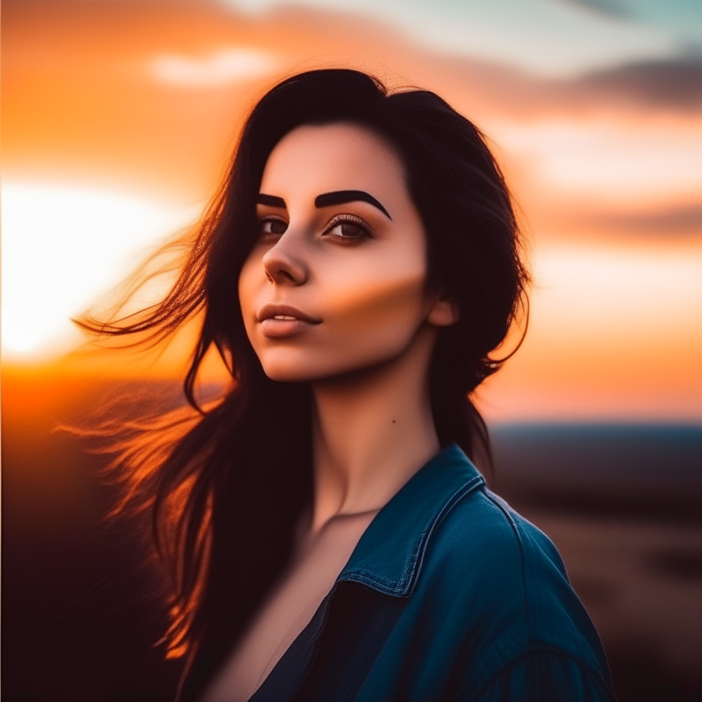 Beautiful woman with a sunset background