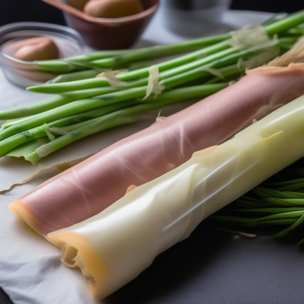 Prosciutto slices wrapping asparagus spears