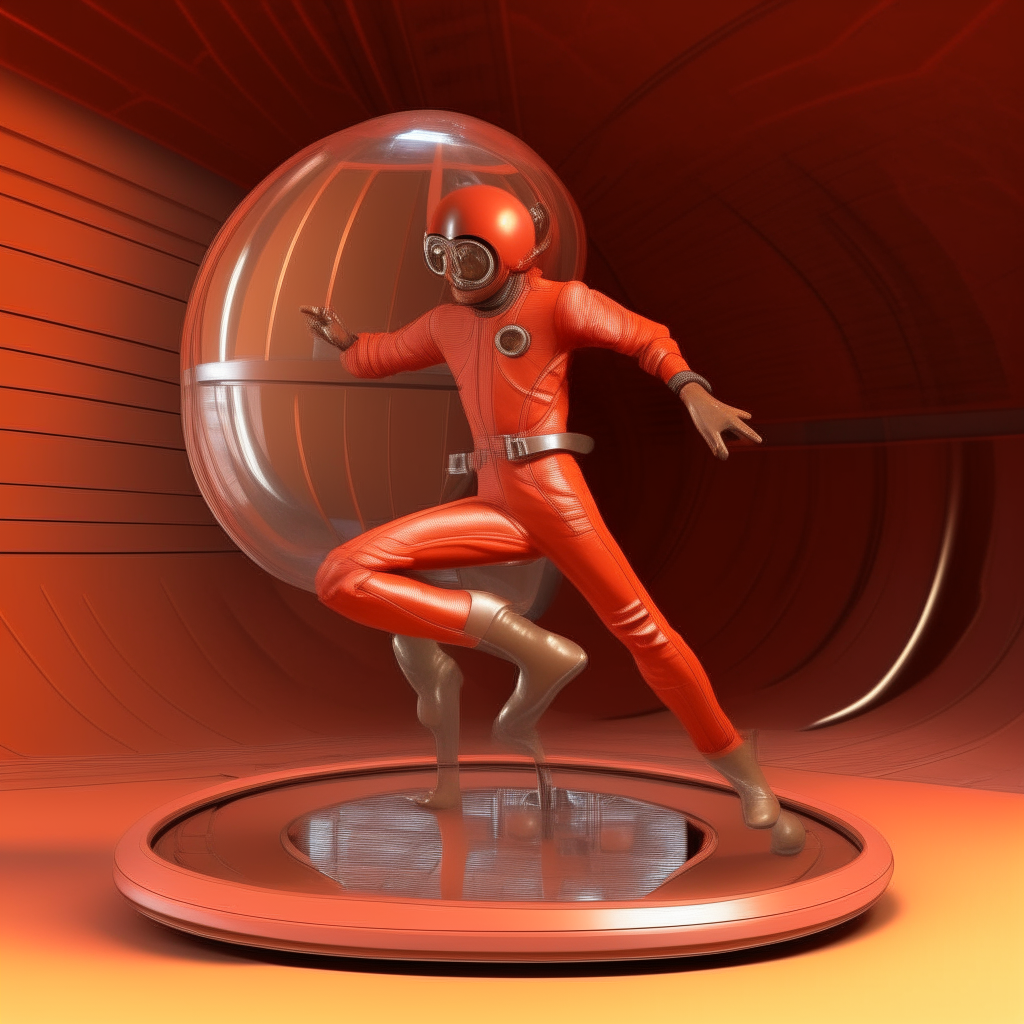 early 3d images plastic man dance futuristic space ship steampunk