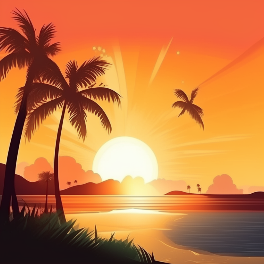 Beautiful landscape beach with sun rises over the palm trees
.
