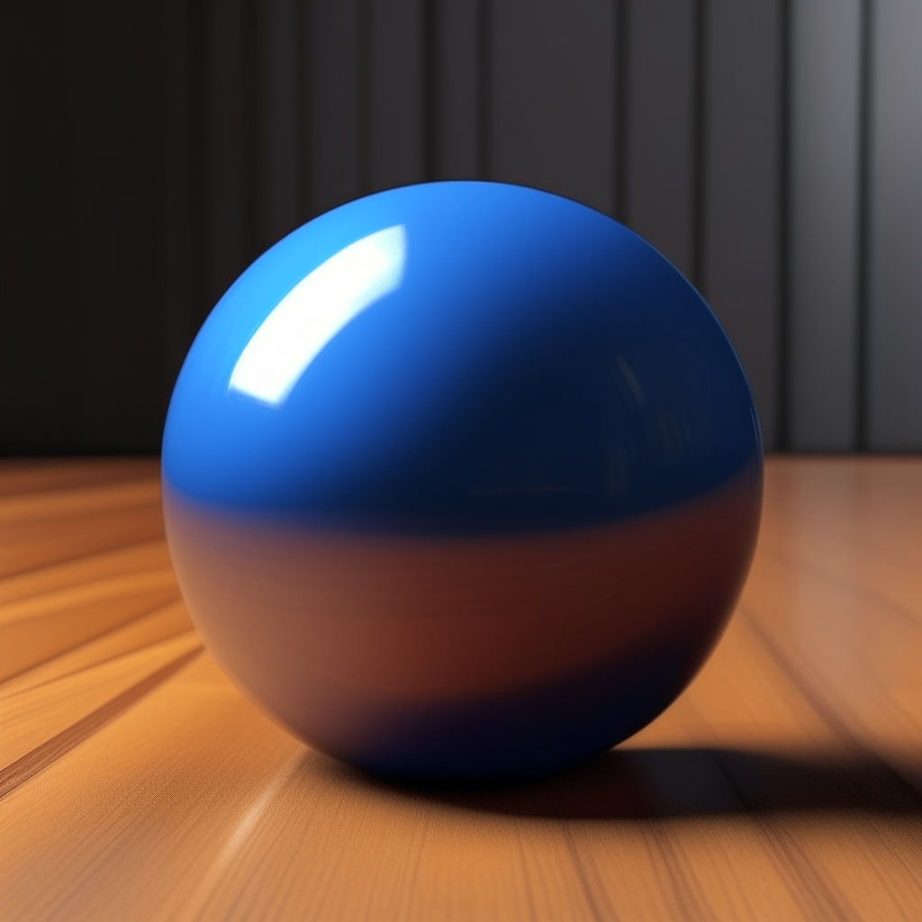 a blue sphere sitting on a brown surface