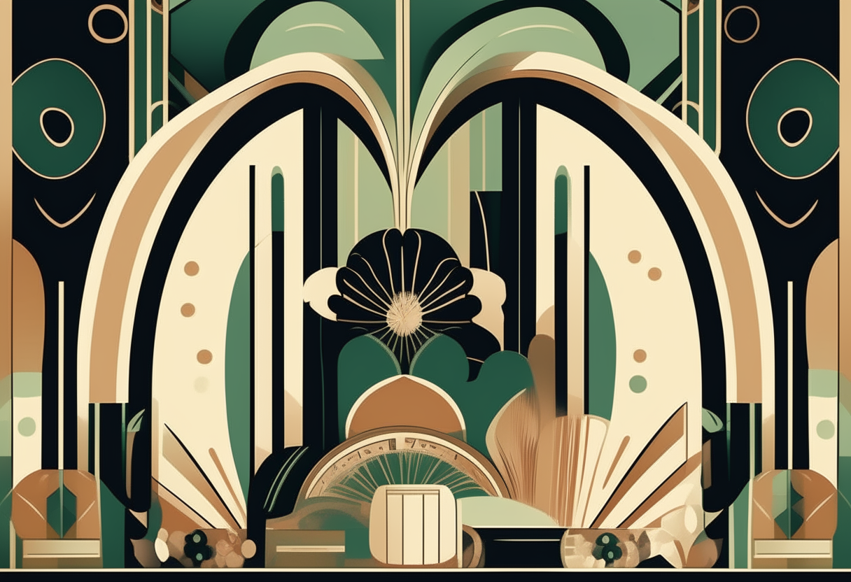 an art deco style background with shapes and patterns inspired by recipes and cooking, elegant vintage design