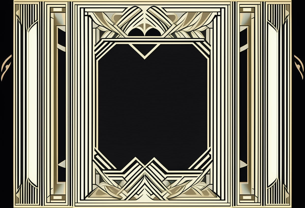 an art deco frame with intricate geometric patterns only on the edges, with a blank white center