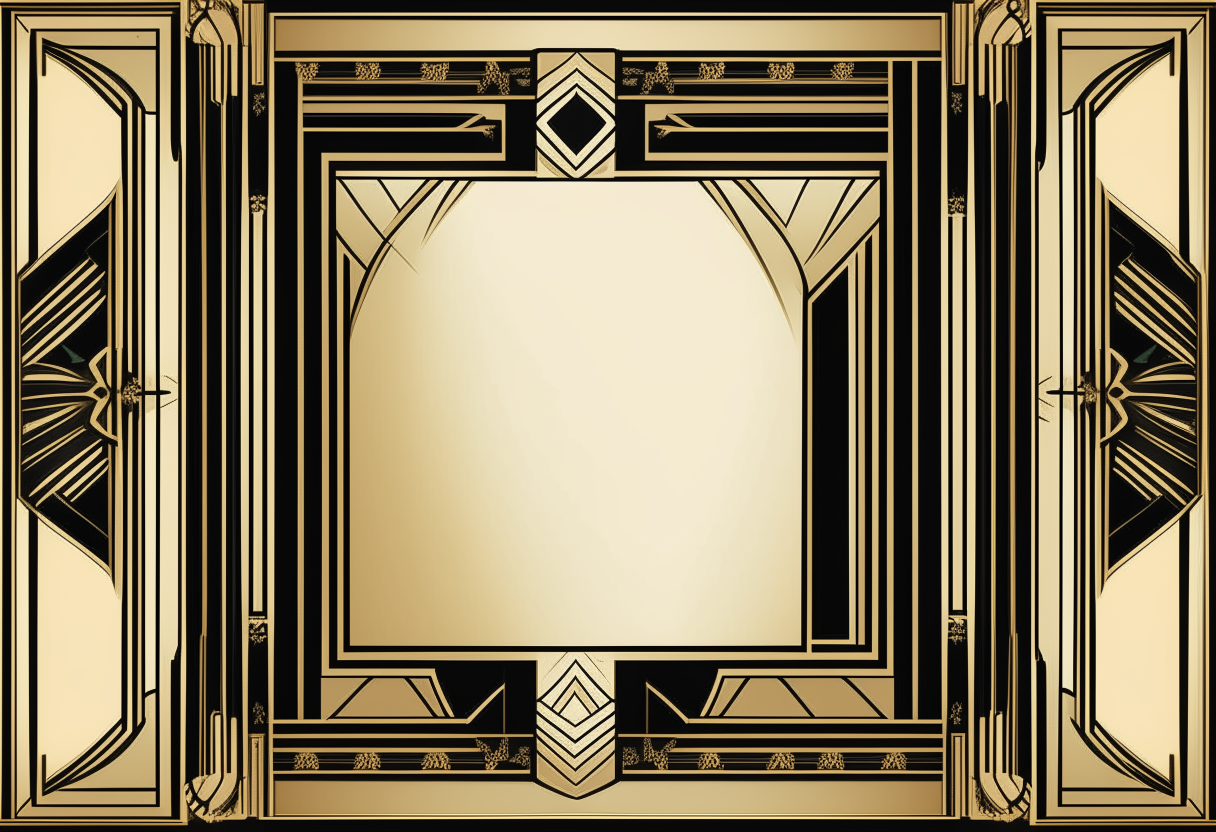 an art deco frame with intricate geometric patterns on the edges surrounding a blank center, symmetrical