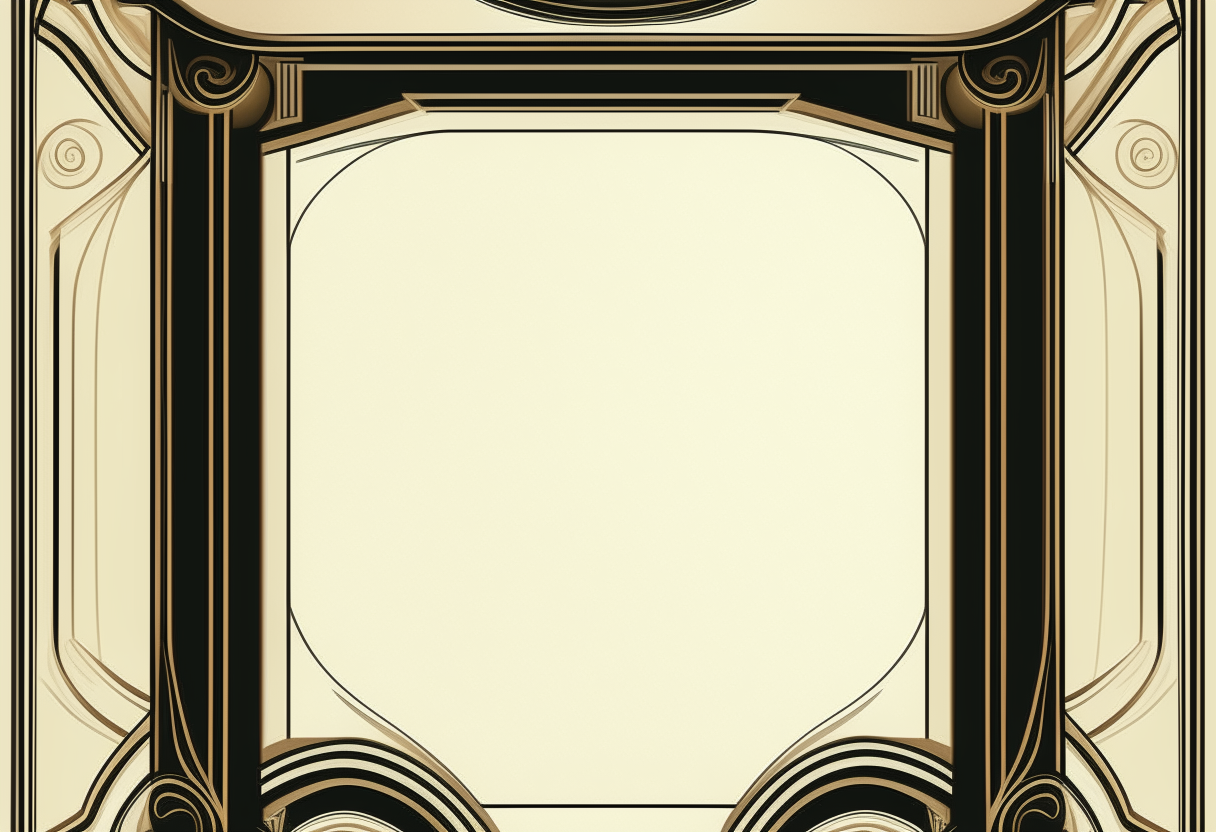 an art deco frame with curved symmetrical patterns on the edges surrounding a blank center