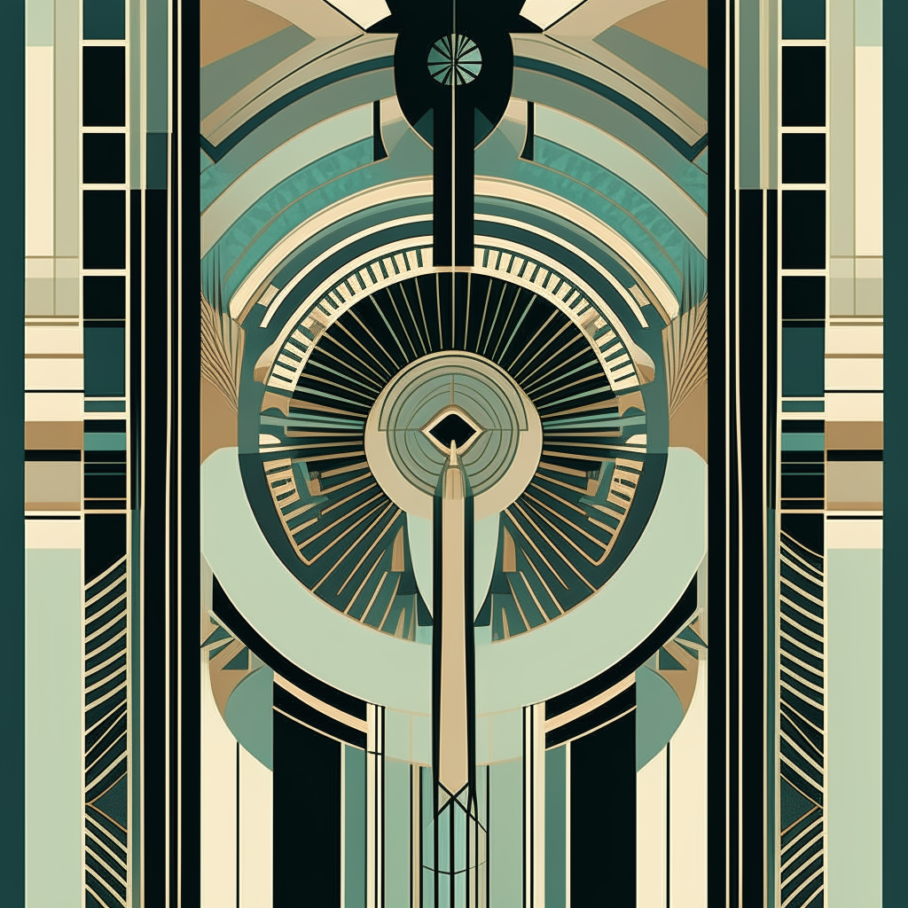 an art deco style magazine cover with geometric shapes and patterns, without any text, square aspect ratio