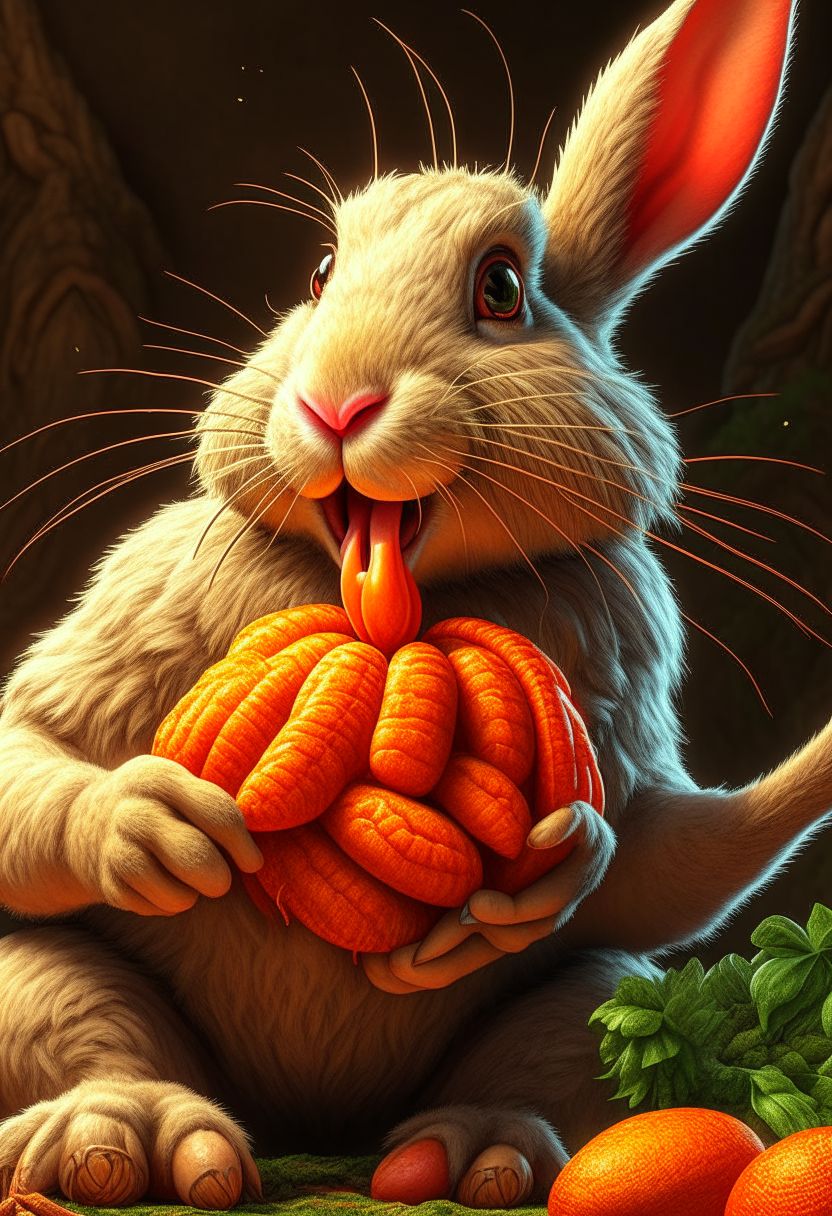The Rabbit eating Carrot and crying
