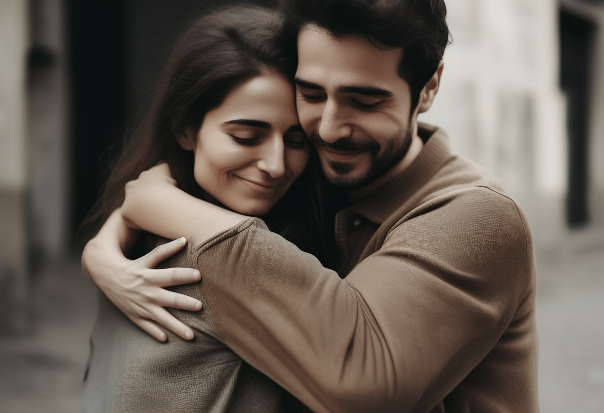 A lady and a man hugging each other 