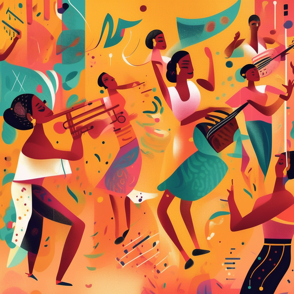 Colorful illustrations of Latin dance and instruments pulsating across screens