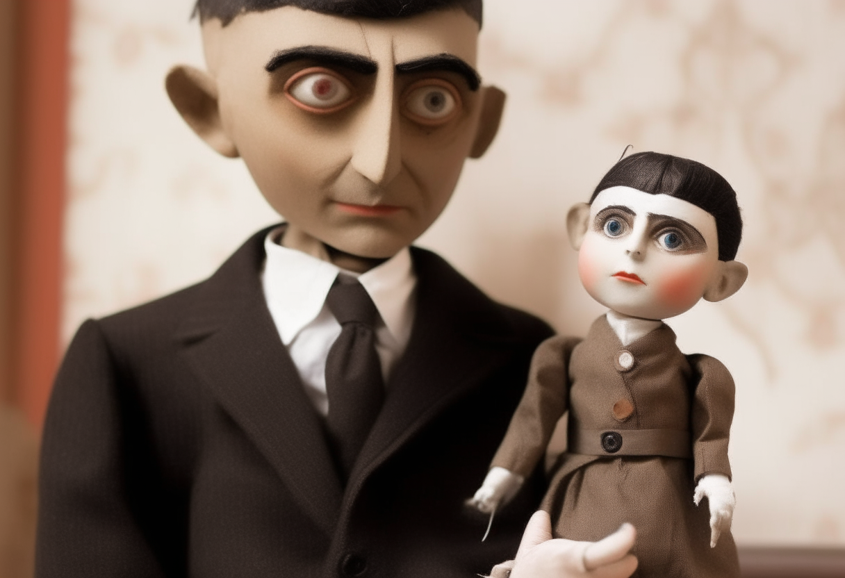 Franz Kafka with a cute girl doll