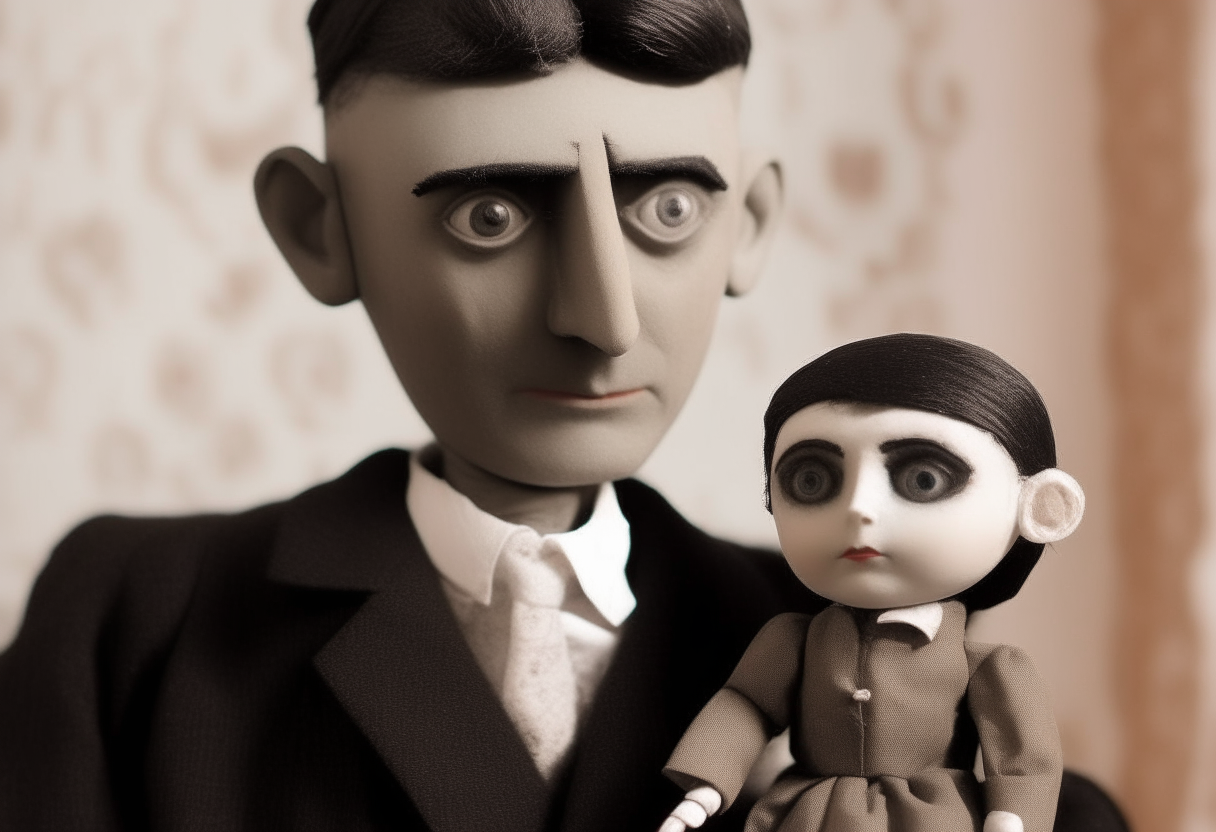 Franz Kafka with a cute girl doll
