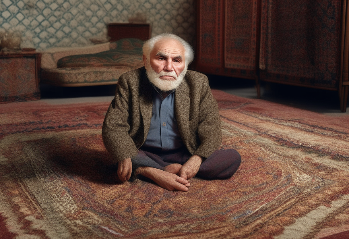 A  rich old man sitting in expensive carpet 