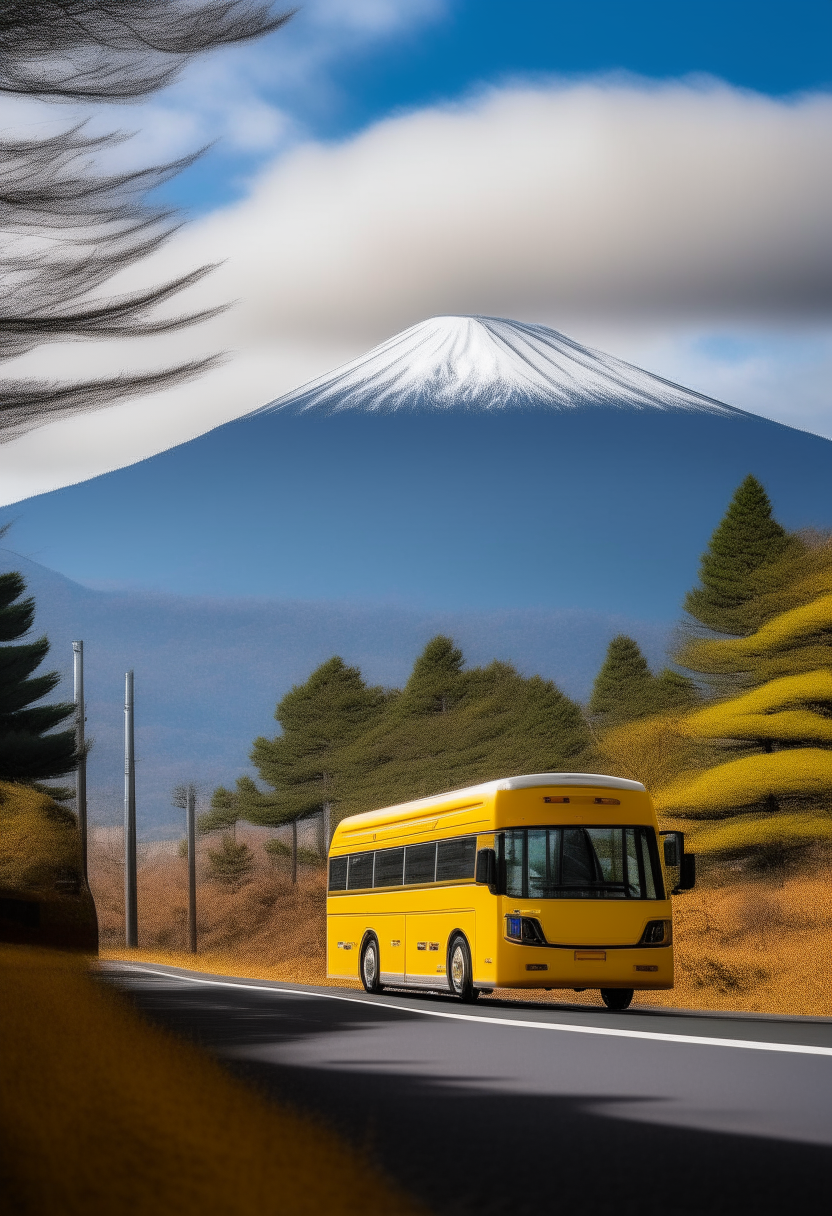 Yellow bus road to Fuji mountain