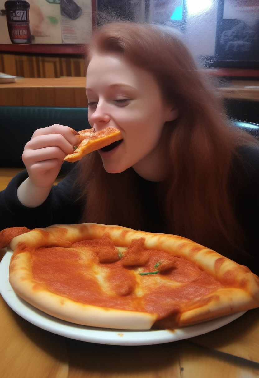 Barby eating pizza