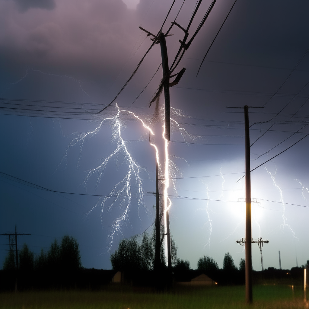 electricity flowing through power lines during a thunderstorm