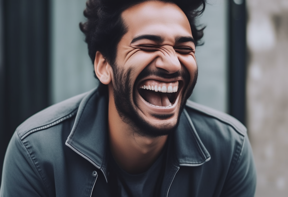 A man laughing happily 