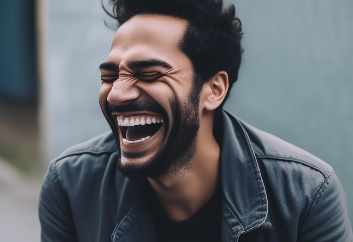 A man laughing happily 