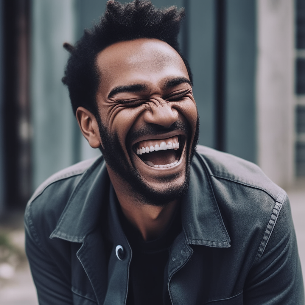 A man laughing happily 